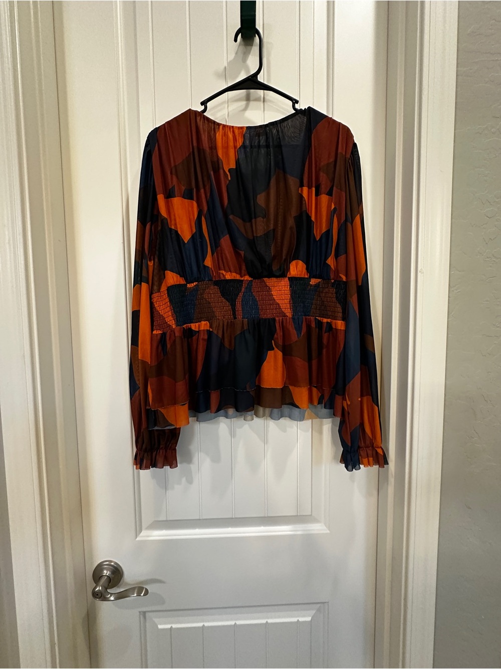 DR2 Rust & Navy Abstract Peplum Blouse